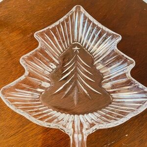 Clear cut glass Christmas tree shaped holiday dish, Cut Glass Christmas Tree